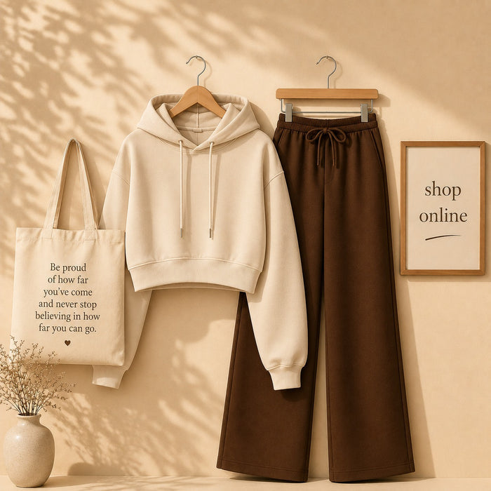 BASIC BEIGE CROP HOOD WITH BROWN FLAPPER
