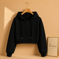 BASIC BLACK CROP ZIPPER HOOD