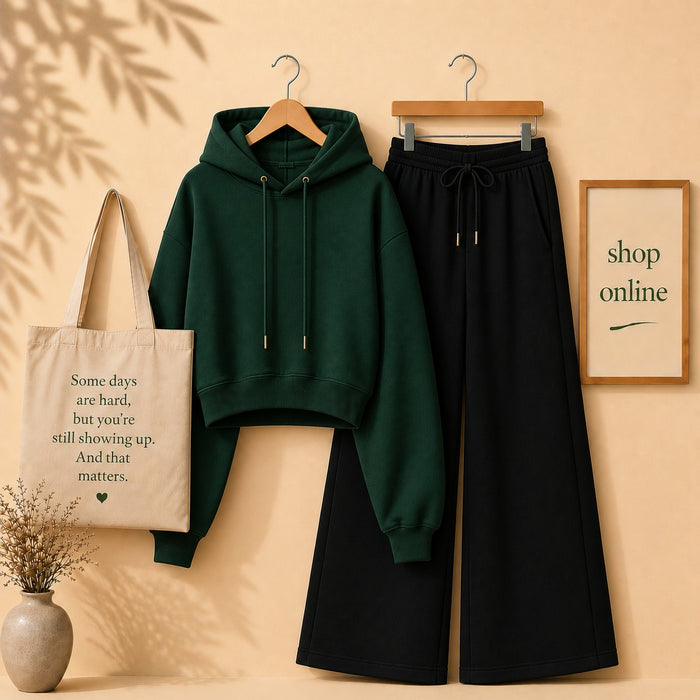 BASIC BOTTLE GREEN CROP HOOD WITH BLACK FLAPPER
