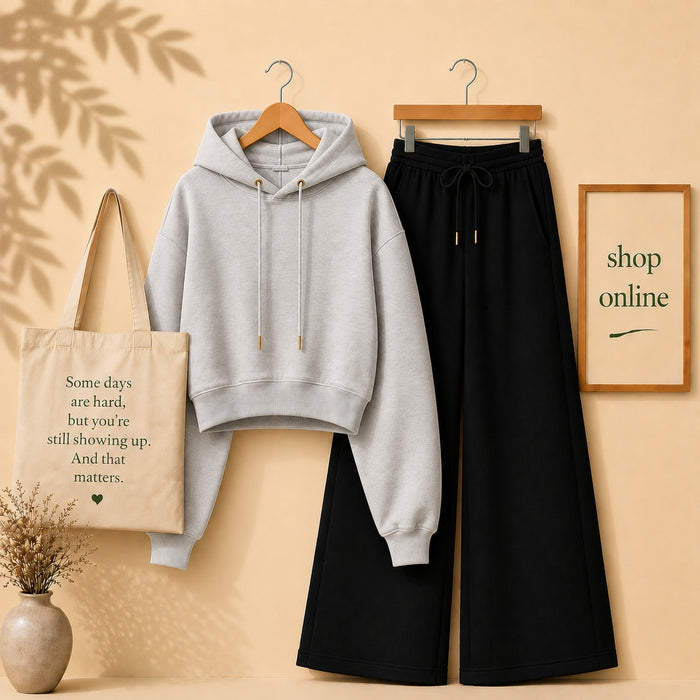 BASIC GRAY CROP HOOD WITH BLACK FLAPPER