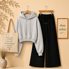 BASIC GRAY CROP HOOD WITH BLACK FLAPPER