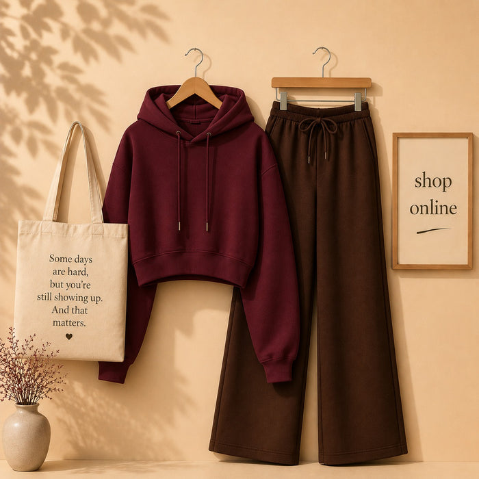BASIC MAROON CROP HOOD WITH BROWN FLAPPER