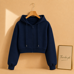 BASIC NAVY BLUE CROP ZIPPER HOOD