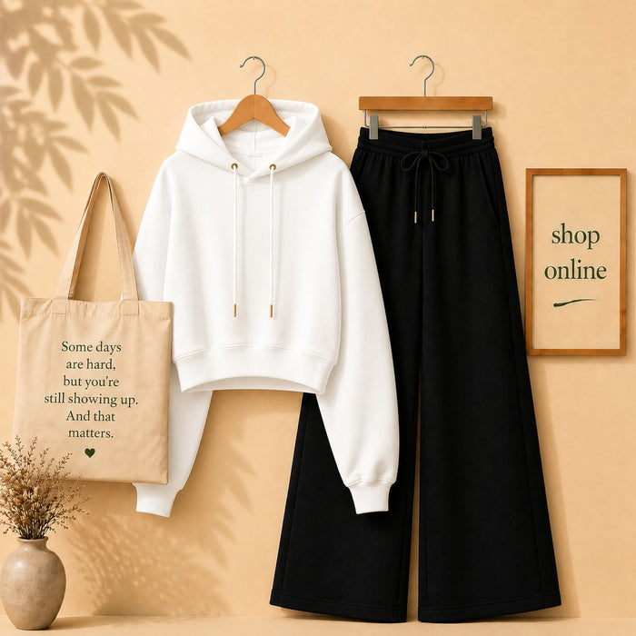 BASIC WHITE CROP HOOD WITH BLACK FLAPPER