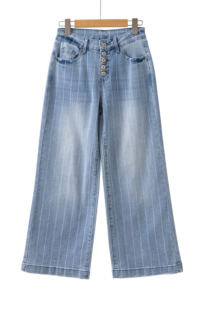 Beau Blue Multi Buttons Wide Leg Jeans