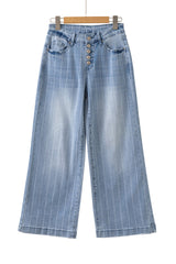 Beau Blue Multi Buttons Wide Leg Jeans