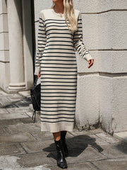 Seville Striped Sweater Midi Dress - Beige