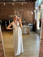 Bentley Beige Smocked Linen Maxi Dress