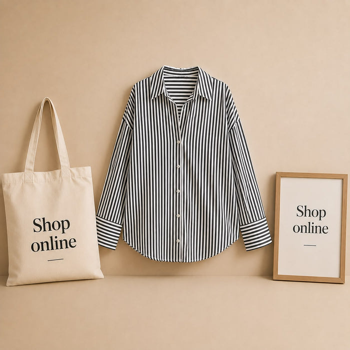 BLACK AND WHITE STRIPED BUTTON DOWN SHIRT