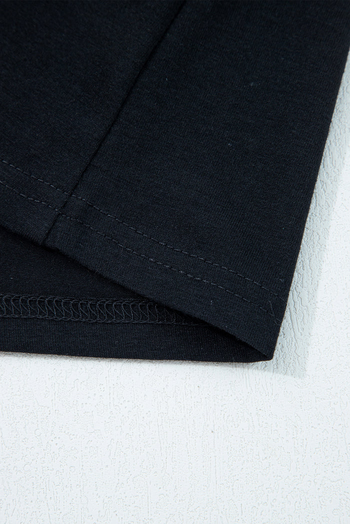 Black  Asymmetric Seam Detail Solid Color Long Sleeve Top