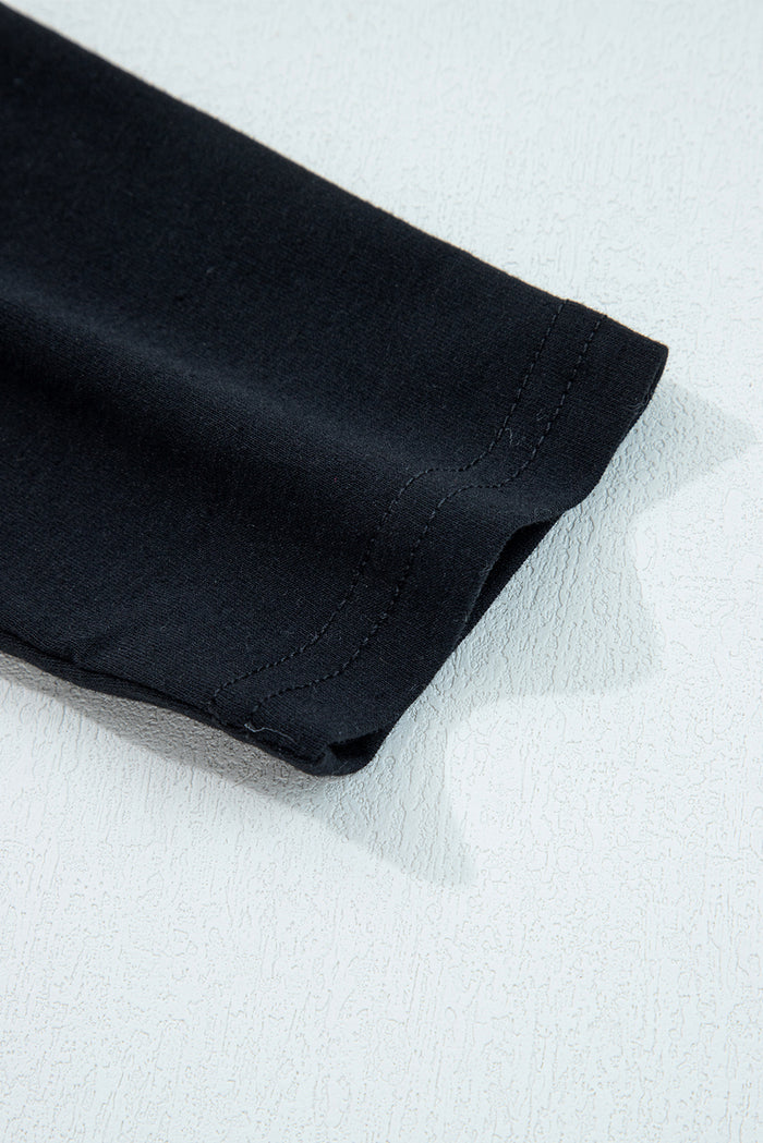 Black  Asymmetric Seam Detail Solid Color Long Sleeve Top