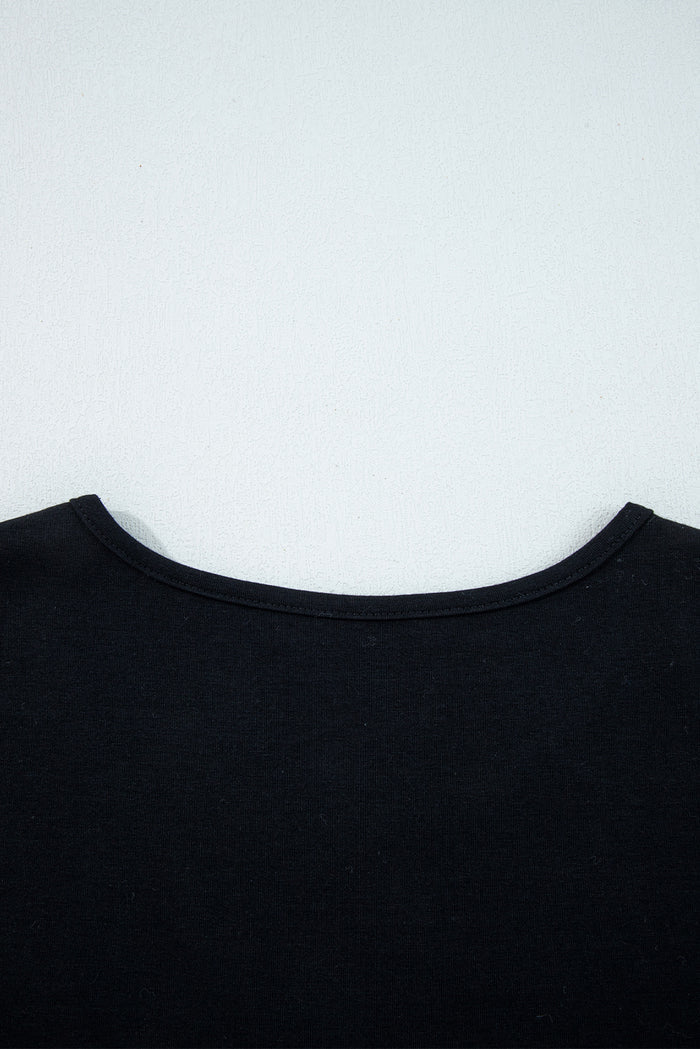 Black  Asymmetric Seam Detail Solid Color Long Sleeve Top