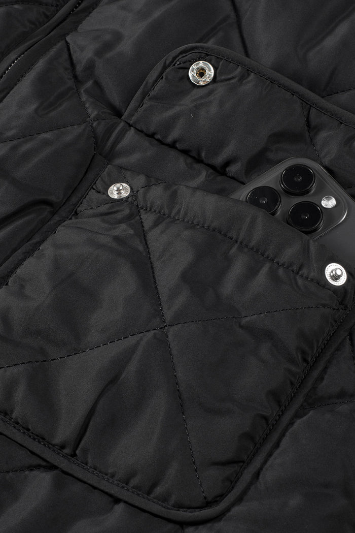 Black Zip Up Fleece Lined Quilted Vest Coat