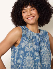 Paisley Rhinestone Detailed Bubble Hem Blouse