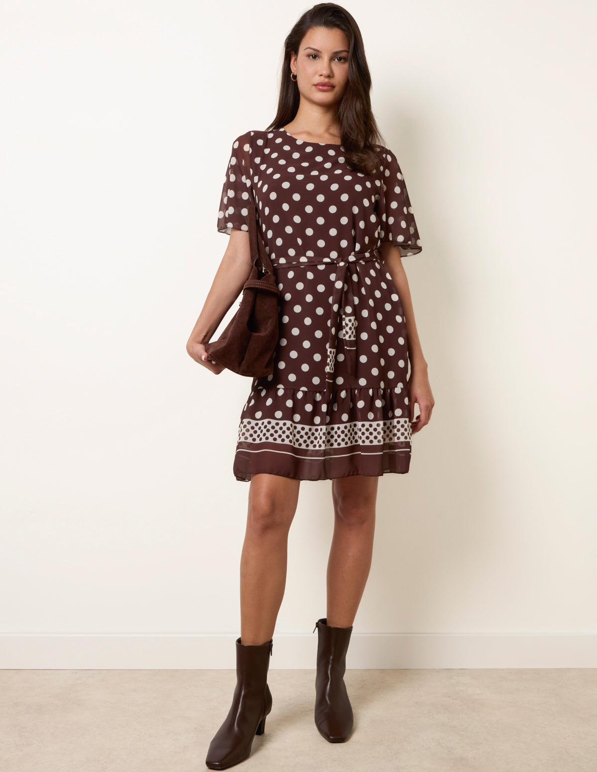 Polka Dot Short Sleeve Border Dress
