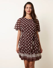Polka Dot Short Sleeve Border Dress