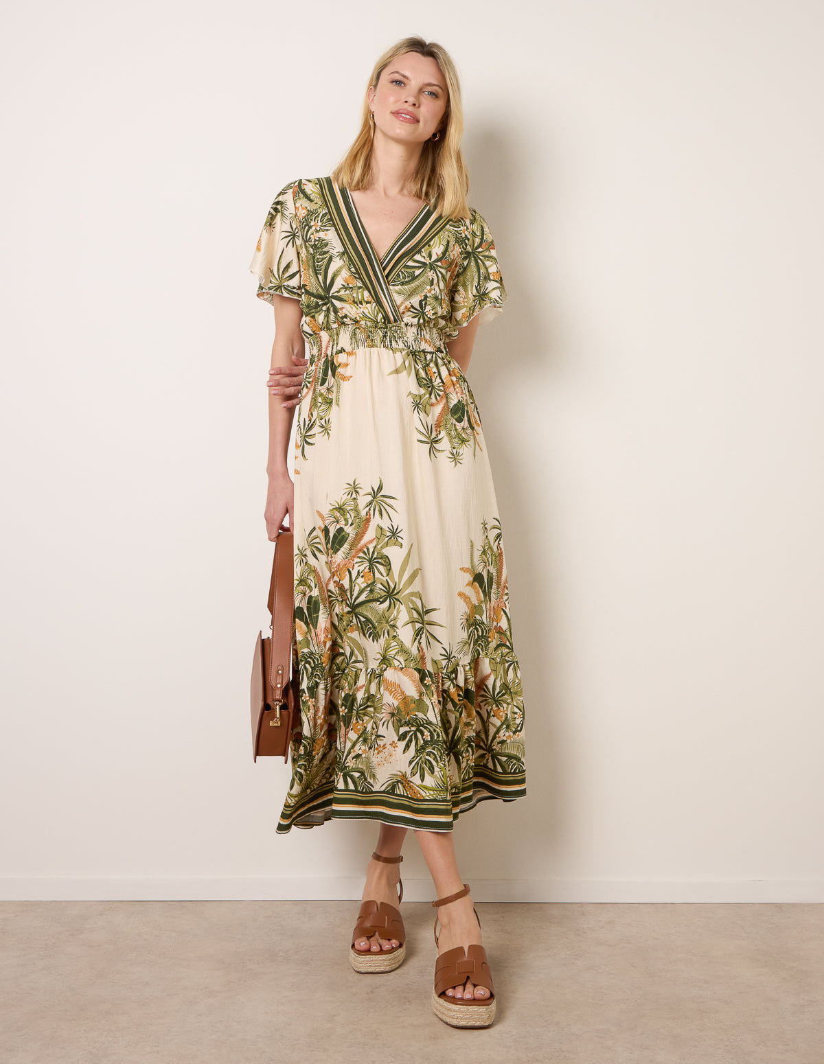 Tropical Print Wrap Front Dress