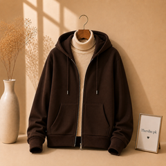 DARK BROWN ZIPPER HOODIE WITH BEIGE HIGH