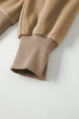 Dark Khaki Fuzzy Sherpa Splicing Pullover Sweatshirt