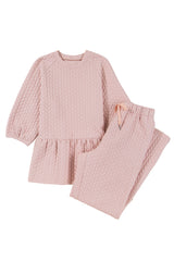 Delicacy Braided Texture Ruffle Hem Top Drawstring Loose Pants Set