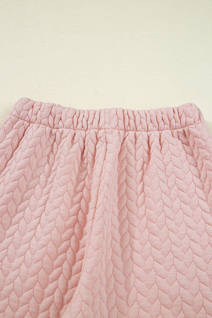 Delicacy Braided Texture Ruffle Hem Top Drawstring Loose Pants Set
