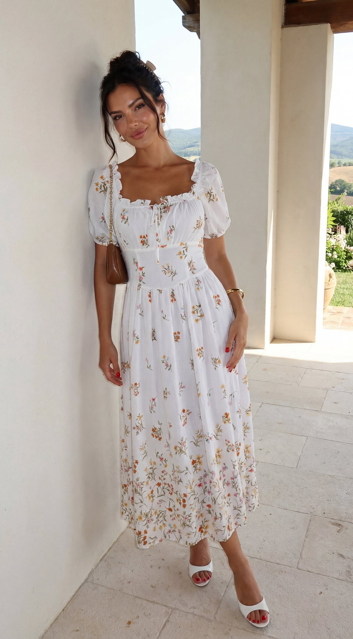 Lunaria Floral Midi Dress - Ivory White