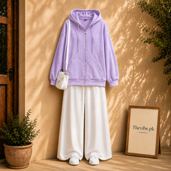 LILAC ZIP HOODIE WITH WHITE FLAPPER