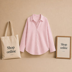PINK AND WHITE STRIPED BUTTON DOWN SHIRT