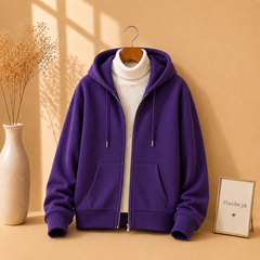 PURPLE ZIPPER HOODIE WITH WHITE HIGH NECK