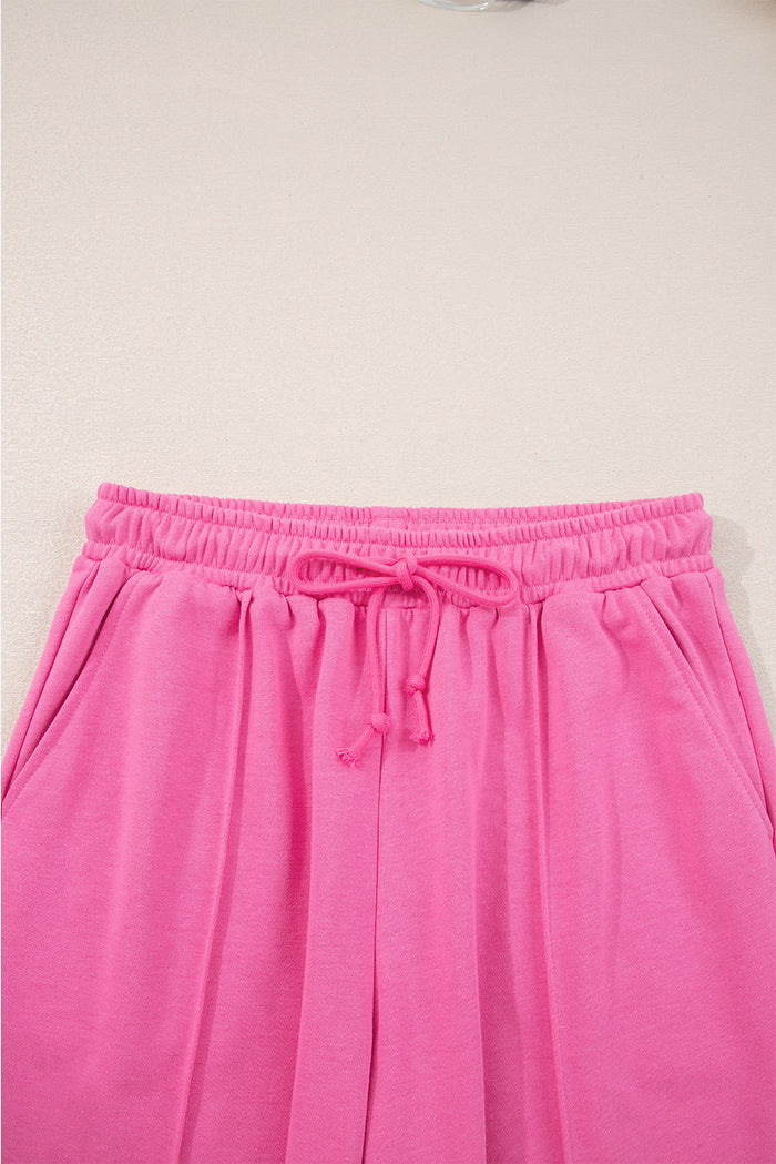 Sachet Pink Solid Color Collared Pullover and Central Seam Pants Set