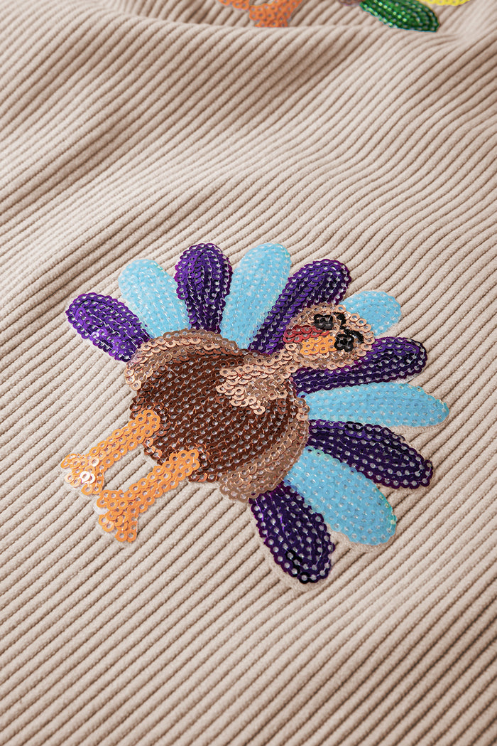 Smoke Gray Turkey Patch Application Graphic Corded Baggy Sweatshirt