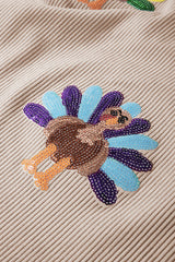 Smoke Gray Turkey Patch Application Graphic Corded Baggy Sweatshirt