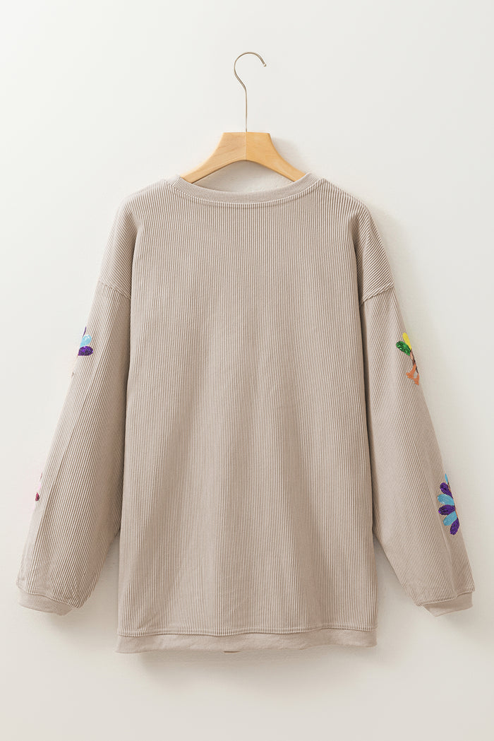 Smoke Gray Turkey Patch Application Graphic Corded Baggy Sweatshirt