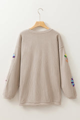 Smoke Gray Turkey Patch Application Graphic Corded Baggy Sweatshirt