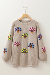 Smoke Gray Turkey Patch Application Graphic Corded Baggy Sweatshirt