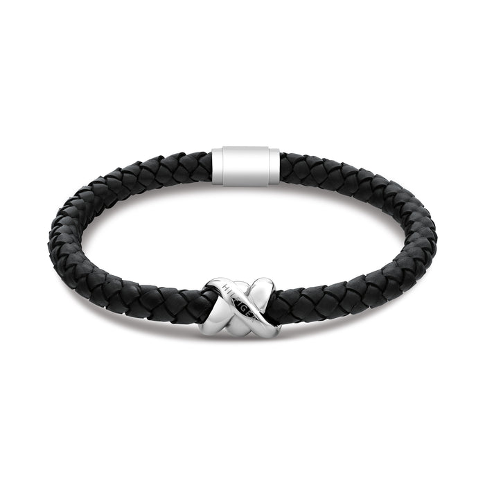 Tommy Hilfiger Jewellery Stainless Steel & Black Leather Men's Leather Bracelet - 2790734