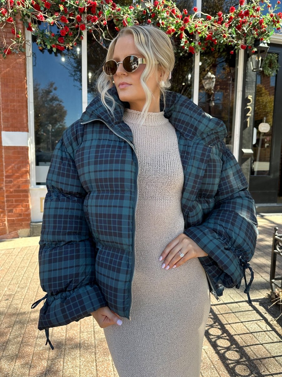 Veronica Navy Plaid Puffer Coat