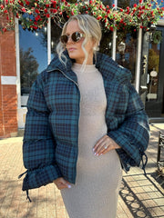 Veronica Navy Plaid Puffer Coat
