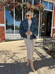 Veronica Navy Plaid Puffer Coat