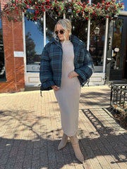 Veronica Navy Plaid Puffer Coat