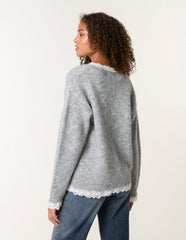 Lace Trim Pussybow Jumper