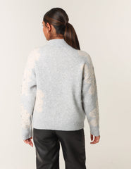 Flower Diamante Detailed Knitted Jumper