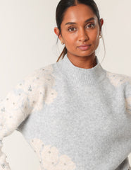 Flower Diamante Detailed Knitted Jumper