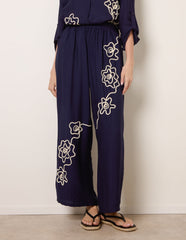 Floral Embroidery Trousers