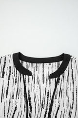 White Abstract Print V-neck Long-sleeve Blouse