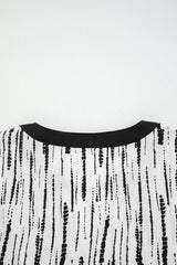 White Abstract Print V-neck Long-sleeve Blouse