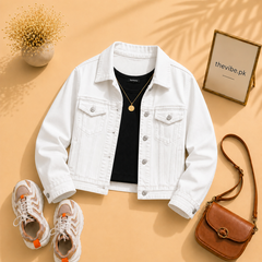 WHITE DENIM JACKET WITH BLACK TANK TOP