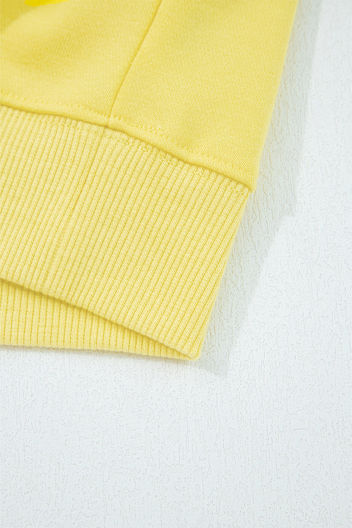 Yellow Cream Drop Shoulder Crop Pullover Drawstring Wide Leg Pants Set