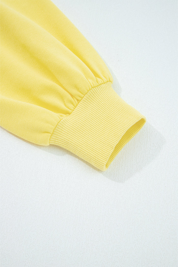 Yellow Cream Drop Shoulder Crop Pullover Drawstring Wide Leg Pants Set