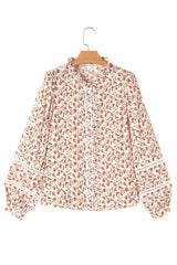 Yellow Printed Floral Print Lace Detail Puff Sleeve Shirt